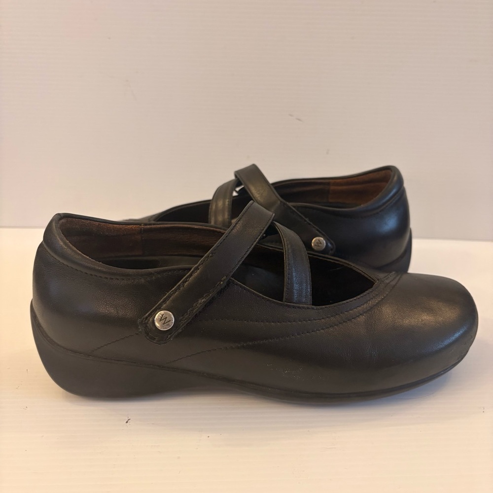 7 Wolky Black Leather Mary Jane Flats